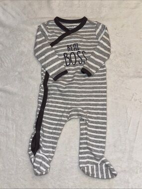 (2 for $10) Carter's Gray & White Striped 'Real BOSS' Footed One-Piece